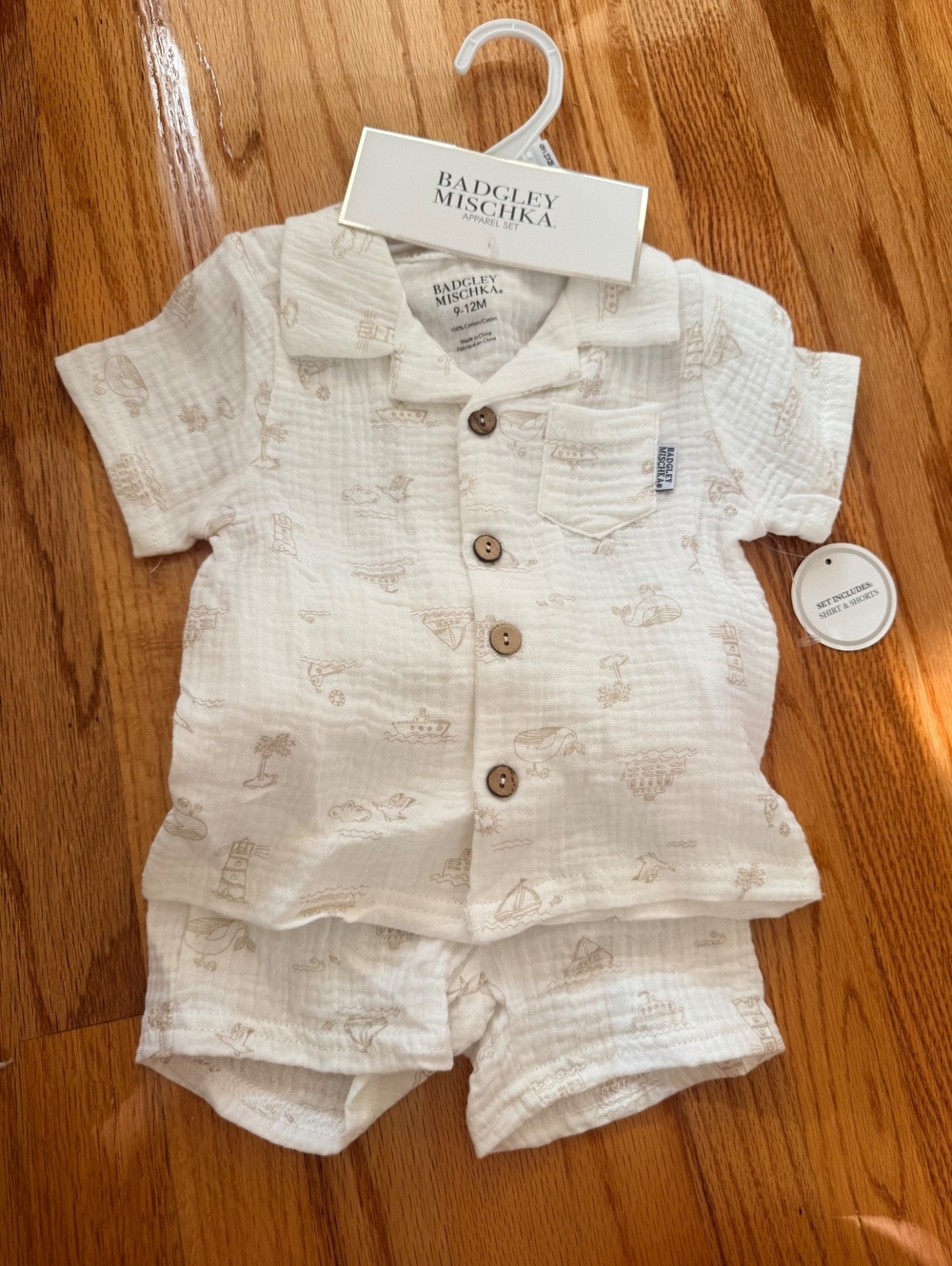 Badgley Mischka Baby White Button-Up Short Set